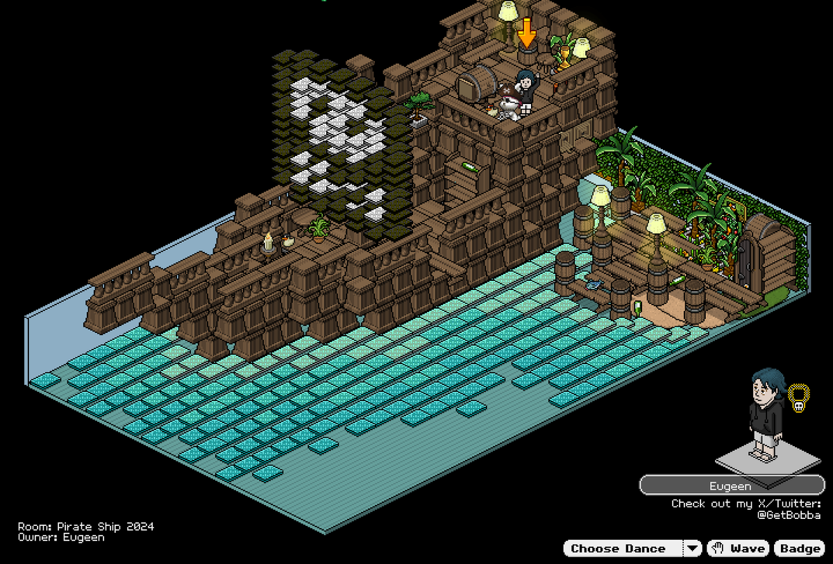Hadn't posted my Pirate Ship 2024 competition room on here yet so here it is!
I managed to secure second place and got this nifty badge😊

#Habbo #HabboHotel #HabboOrigins #HabboHotelOrigins