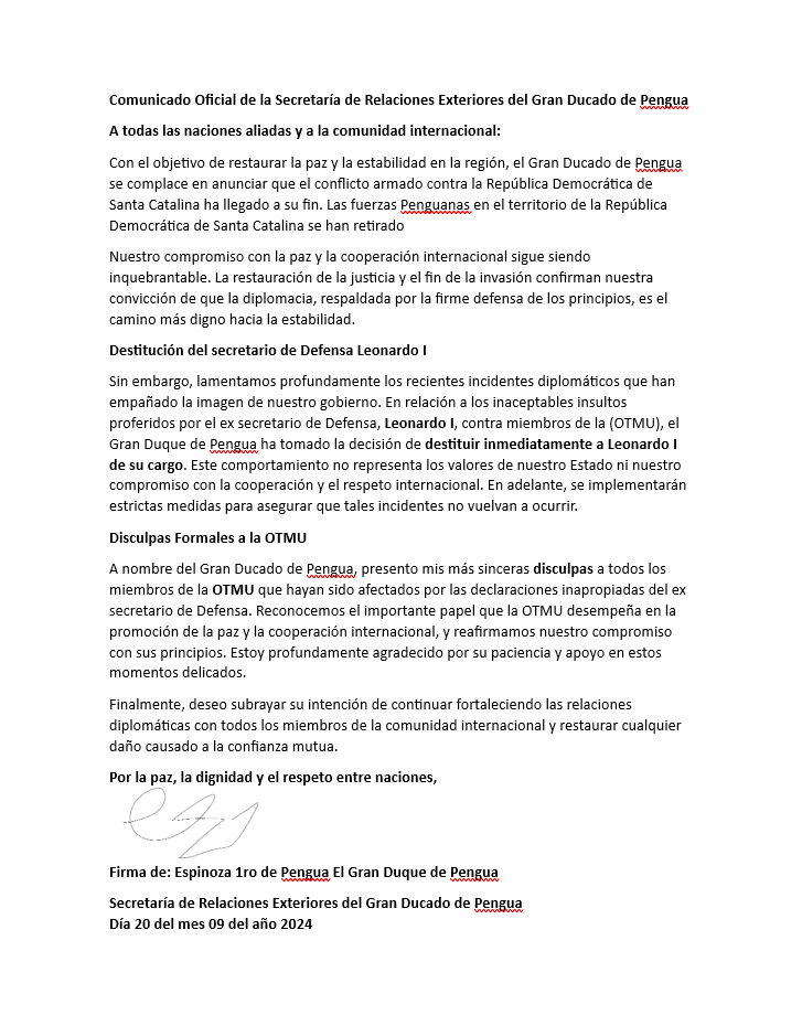granducdepengua's tweet photo. COMUNICADO
ES DESTITUIDO EL SECRETARIO DE RELACIONES EXTERIORES
#Micronations #Micronaciones #Pengua https://t.co/DPzEEEfUCJ