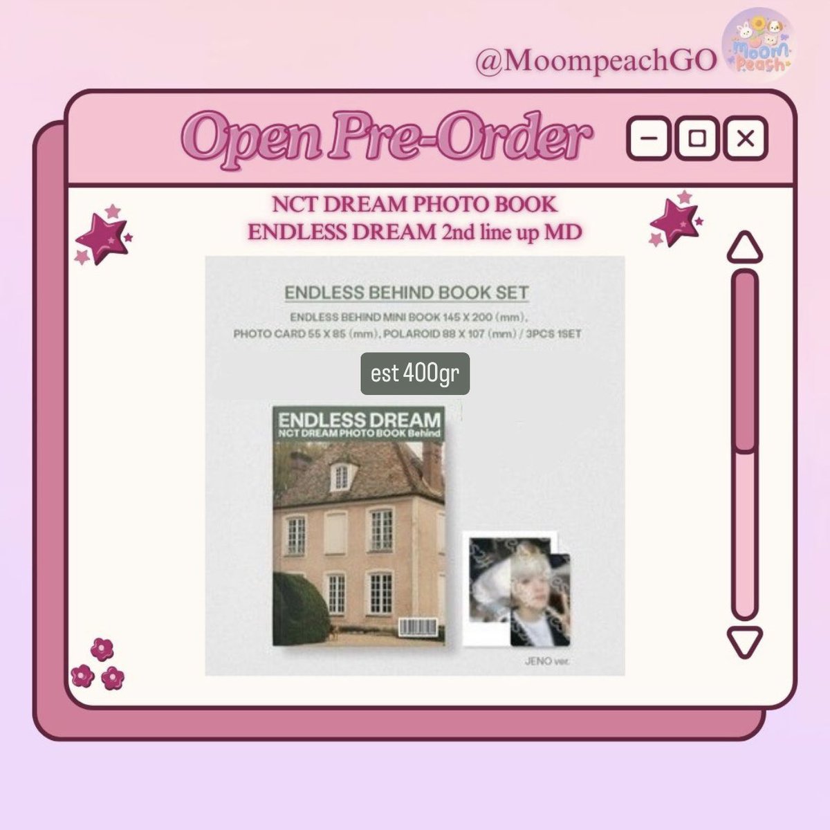 MoompeachGO's tweet photo. [Open Pre-order] NCT DREAM PHOTO BOOK ENDLESS DREAM 2nd line up MD

💸Postcard Set 170k | DP 125k 
💸Slide Mount Keyring Set 195k | DP 160k
💸Behind Book Set 370k | 275k
💸Fabric Poster 415k | DP 370k 

Link Order👇dibawah https://t.co/yUZ9qo94WO