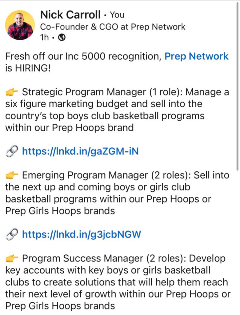 PrepHoopsNick's tweet image. We are hiring @PrepHoops & @PrepGirlsHoops!
If you are interested in joining a team of over 50 in a fast paced environment who is committed to creating lifelong memories through sports, take a few minutes to check these roles out 👇
🔗 linkedin.com/posts/nick-car…