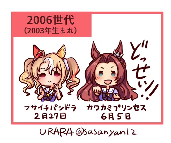 2006世代(2003年生)
カワカミプリンセスの同期に
フサイチパンドラを追加しました! 