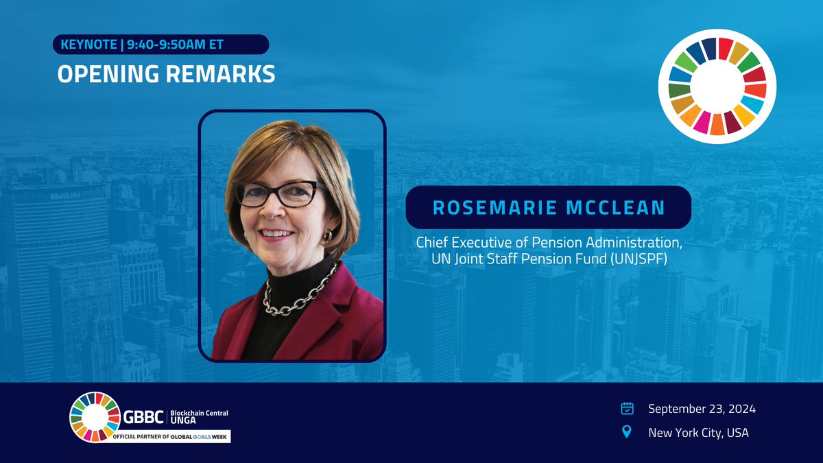 GBBC_io's tweet image. #UNJSPF’s Rosemarie McClean takes the stage to share Opening Remarks on the value of accelerating progress towards the @UN #SDGs ⏩🌏

Listen in to #BlockchainCentral here ⤵️
youtu.be/l92my__L4ko