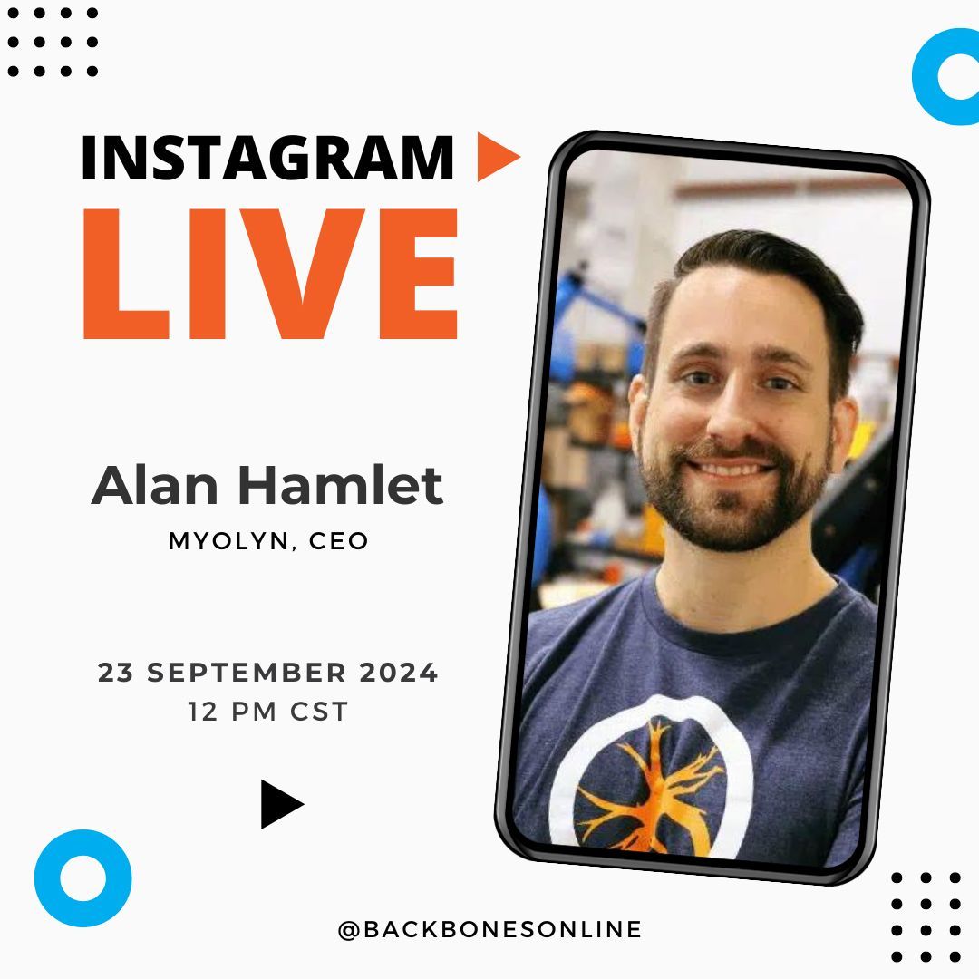IG LIVE with Alan Hamlet on Monday Sept 23rd at 12pm CST. As the co-founder and Chief Executive Officer at MYOLYN, he is helping lead the team in the company’s mission to make FES technology available to everyone that can benefit from it.
