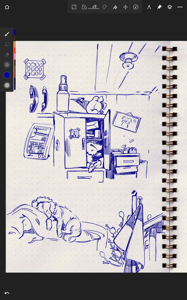pouistired's tweet image. When I was a child and there wasn&apos;t much to entertain myself, one of my favorite things was grabbing a notebook and drawing my room with as much detail as I could. Today I wanted to try it again