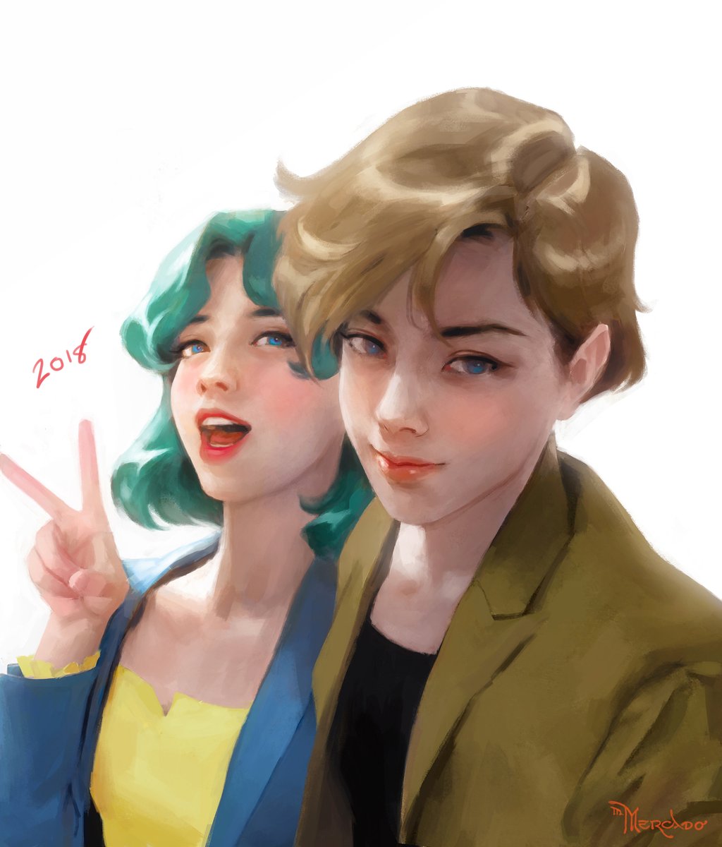 Reworked an old piece of Haruka and Michiru. You may prefer the old one and that's okay! However, the 2024 version was what I had in my head in 2018, but I didn't know how to exactly bring that image to fruition just yet. I seem to have been so afraid of color back then haha!