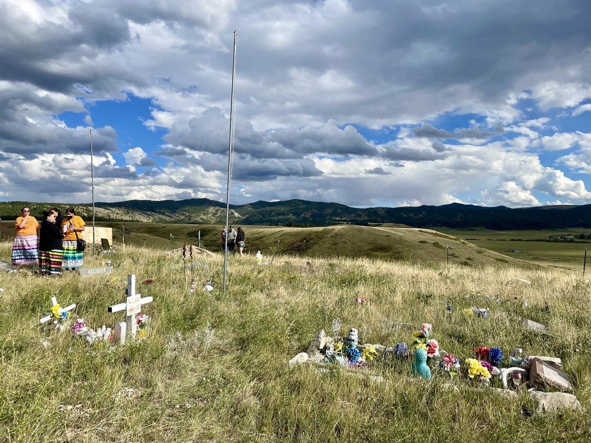 NoraMabie's tweet photo. Fort Belknap Indian Community members bury Almeda Heavy Hair at the Lame Bull Cemetery in Hays. Almeda was 16 when she died at Carlisle Indian Industrial School.

Her relatives said it feels good to have her home. #mtnews https://t.co/B7ljH0u0NL