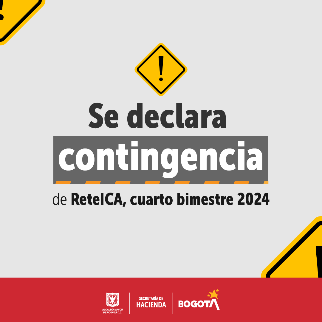 HaciendaBogota's tweet photo. Lamentamos los inconvenientes en nuestras plataformas para el pago de #ReteICA del cuarto bimestre 2024, estamos trabajando para estabilizar los servicios informáticos lo más pronto posible. Por ello, hemos declarado contingencia según lo dispuesto en el art. 579-2 del Estatuto Tributario y la Res. DDI-0014797 del 8 de marzo de 2023. Gracias por su comprensión y paciencia 🙏