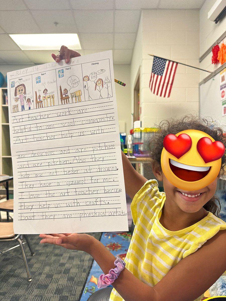 MsAllynsClass's tweet photo. 🎯I can write an informative text about a school community helper, with a topic, facts, and closure.
They’ve already come so far in writing in 8 weeks of school! Littles can do hard things too! 💪🏽🎉❤️
#FirstGradeRocks #MiniAuthors https://t.co/m6iR1M0eH4