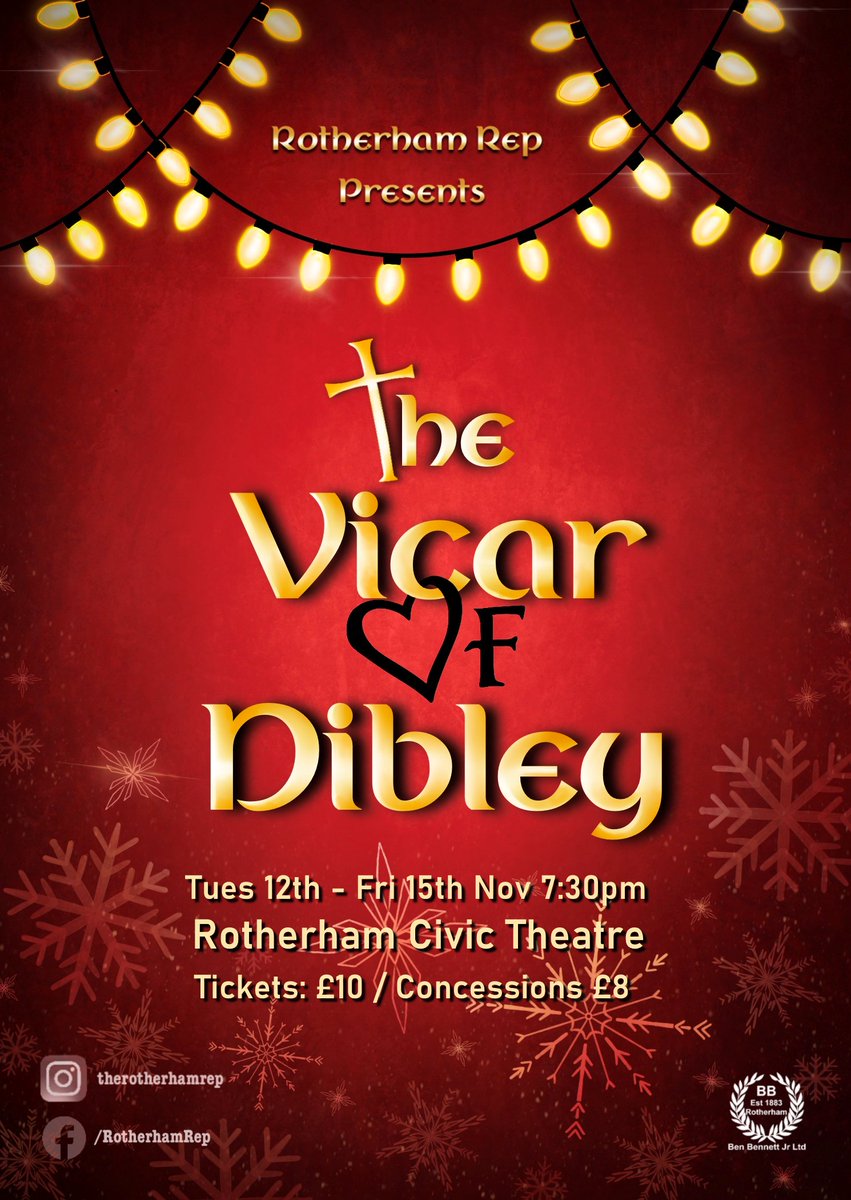 Christmas is coming early to <a href="/RothTheatres/">Rotherham Theatres</a> as we the classic sitcom The Vicar Of Dibley to the stage with Christmas and autumnal episodes on offer.
🎫Tickets 🎫
Rotherham Civic Theatre 12th-15th November 7.30PM
£10 (£8 concessions)
rotherhamtheatres.ticketsolve.com/ticketbooth/sh…