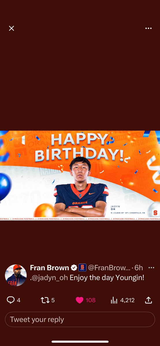 #CuseGameDay #98 <a href="/jadyn_oh/">Jadyn Oh</a> Go <a href="/CuseFootball/">Syracuse Football</a>!