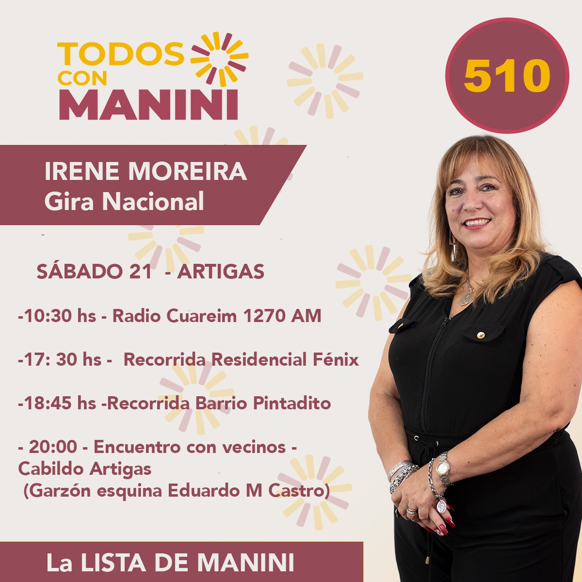 IreneMoreiraUy's tweet photo. 🟠 ¡𝗠𝗮ñ𝗮𝗻𝗮 𝗲𝘀𝘁𝗮𝗿𝗲𝗺𝗼𝘀 𝗲𝗻 𝗔𝗿𝘁𝗶𝗴𝗮𝘀! 🟠

¡Los esperamos!

#ManiniPresidente #ALoSeguro #TodosConManini #Lista510 

@Cabildo_UY https://t.co/cn8pqtQUGv