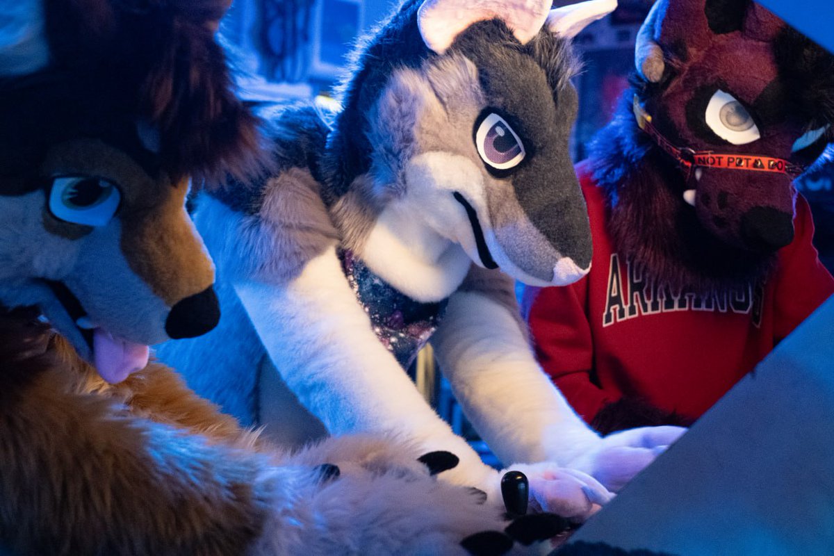 Gamenite with <a href="/Jai_Shibe/">Jai 🐾</a> and <a href="/FinnaChomp/">sharkyy 🌊</a> at the Arcade!! Kicking ass and crushing high scores!! Careful, Rats don't always play fair... 

Happy #FursuitFriday !! 
📷: <a href="/RacksTheRaccoon/">RacksTheRaccoon</a>