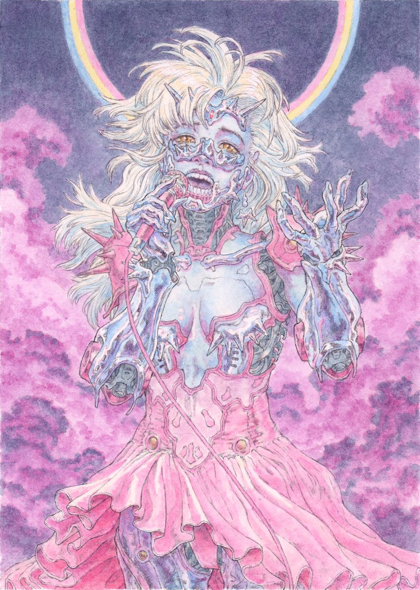 Cyberpunk citypop idol 💕💀🌈
Painted by hand 
#AnimeArt #sailormoon #cyberpunk