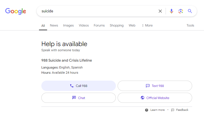 When you study depression and suicide, you just have to accept that Google will never think you're okay. 

But Google, just so you know...I am okay.

I am😉

(And Twitter/X, btw)