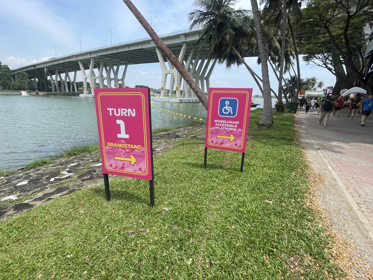 margvdmost's tweet photo. @F1NightRace @F1 

Very disappointed taking our daughter to her first GP. Signage to the wheelchair platform pointed to an entrance with a large concrete step.Staff offered to lift the wheelchair (and daughter) which is just ridiculous. https://t.co/UsdaCf4Zq2