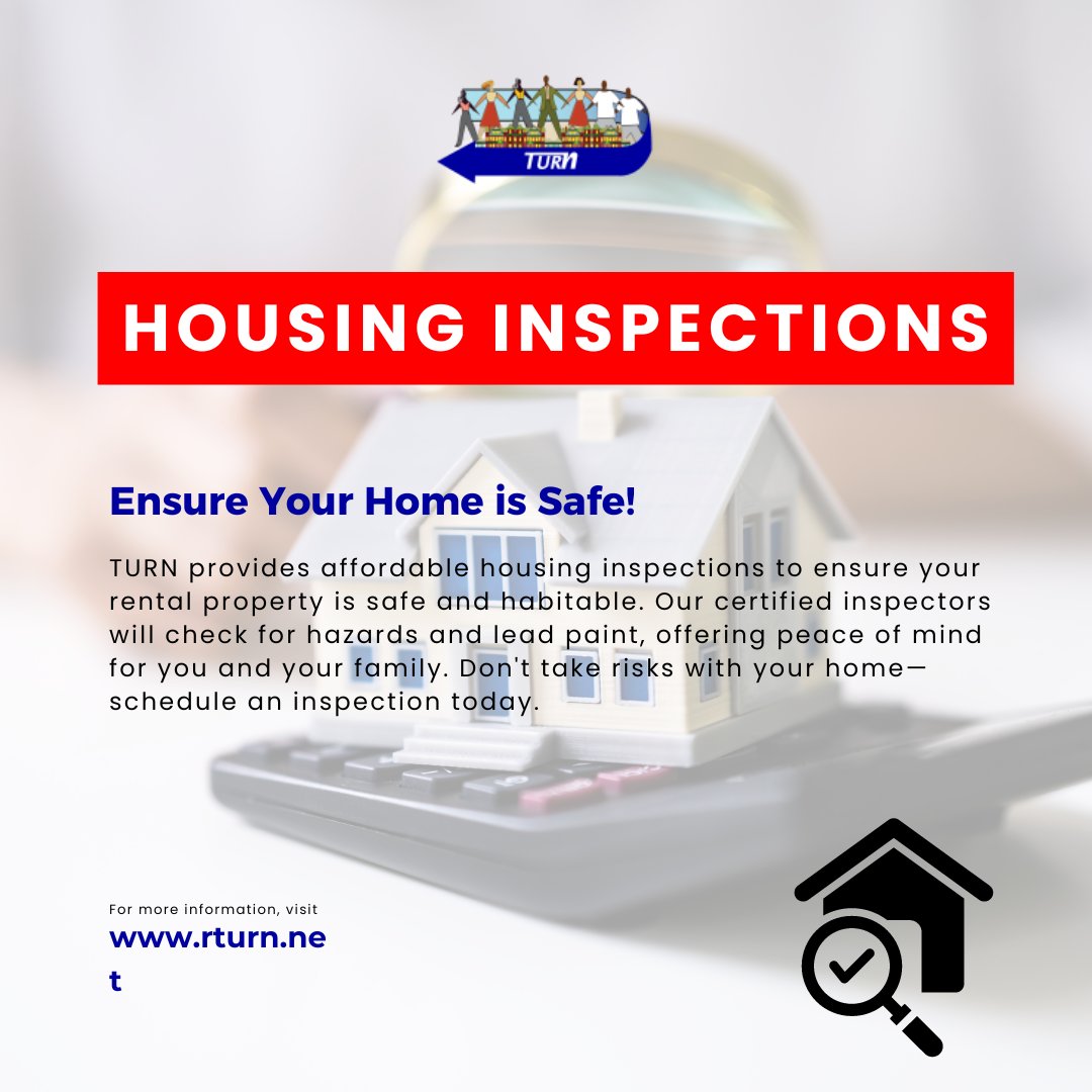 Ensure your rental is safe with TURN's affordable housing inspections. Schedule today for peace of mind!

#affordablehousing #rentalinspections #homesafety #certifiedinspectors #leadpaintcheck #hazardfreehomes #turninspections #propertysafety #habitablehomes #safefamilies