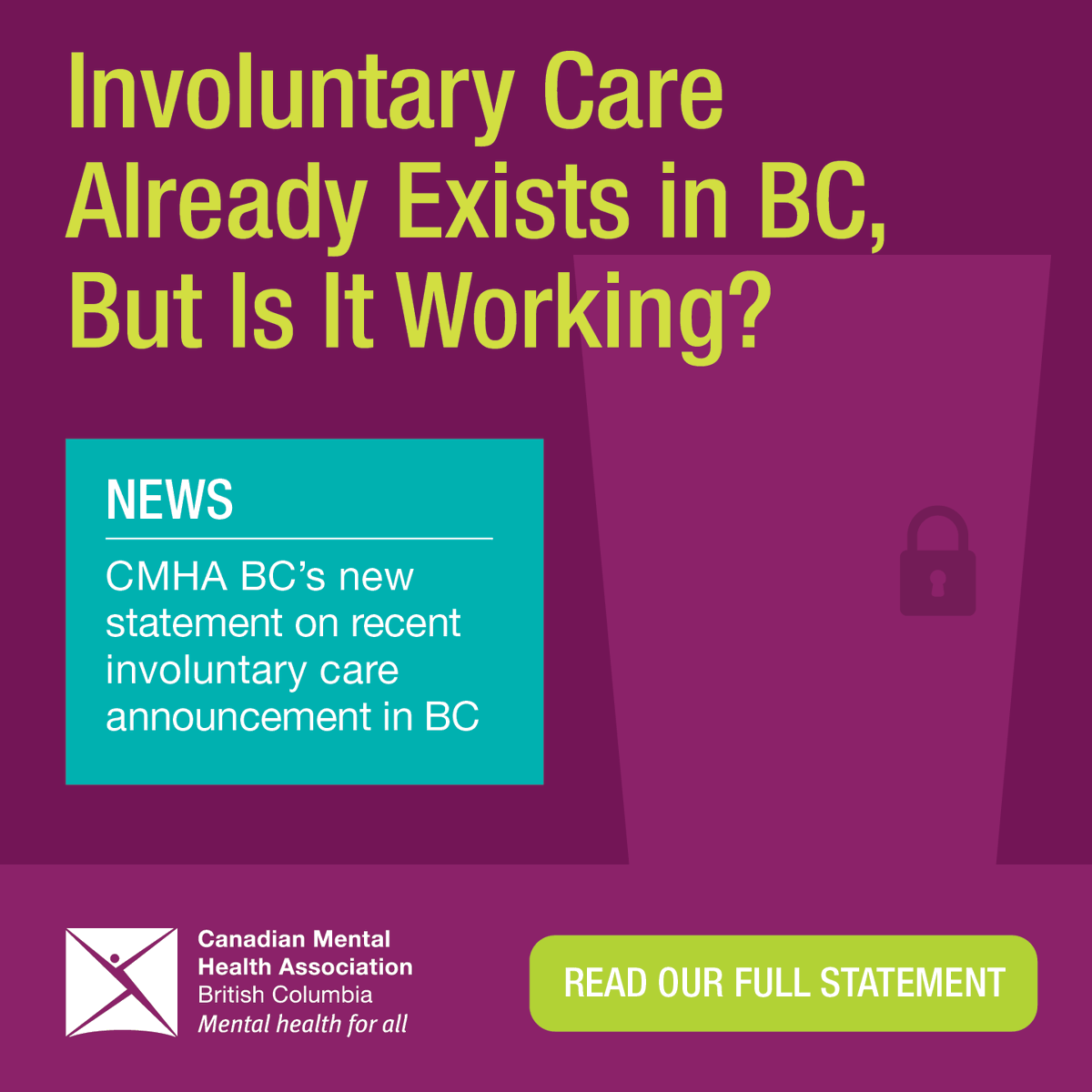 There are around 30,000 Mental Health Act apprehensions of around 20,000 people each year in BC. That's the highest rate of all provinces in Canada.

We are already relying heavily on involuntary care. We need to examine whether it is effective. bc.cmha.ca/news/involunta…