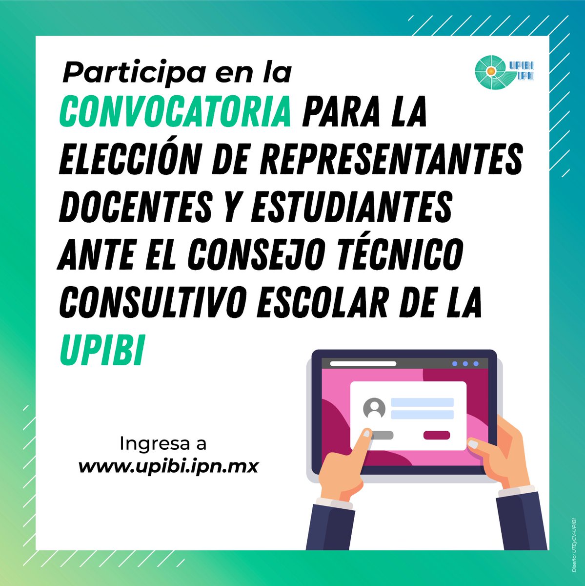 El CTCE de la UPIBI está por renovarse. ¡Participa en la toma de decisiones como consejero de tu carrera! Consulta la convocatoria en upibi.ipn.mx