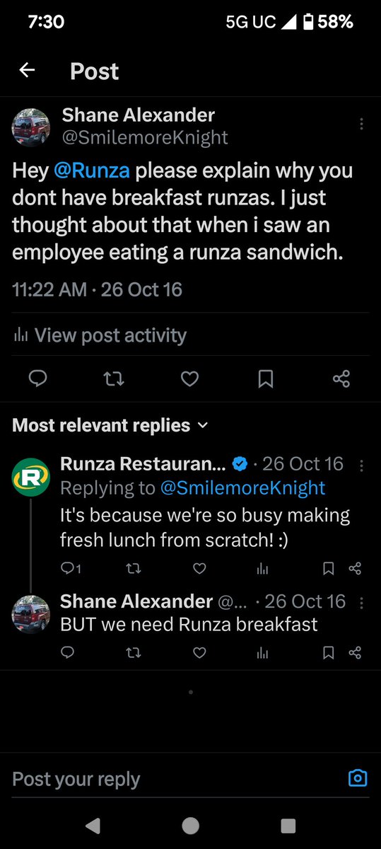 Shane Alexander (@smilemoreknight) on Twitter photo Hey <a href="/Runza/">Runza Restaurants</a> 8 years ago I asked for them now your doing a single day run with them I think my sister in law who works there should be able to hold one for me Hey <a href="/Runza/">Runza Restaurants</a> 8 years ago I asked for them now your doing a single day run with them I think my sister in law who works there should be able to hold one for me