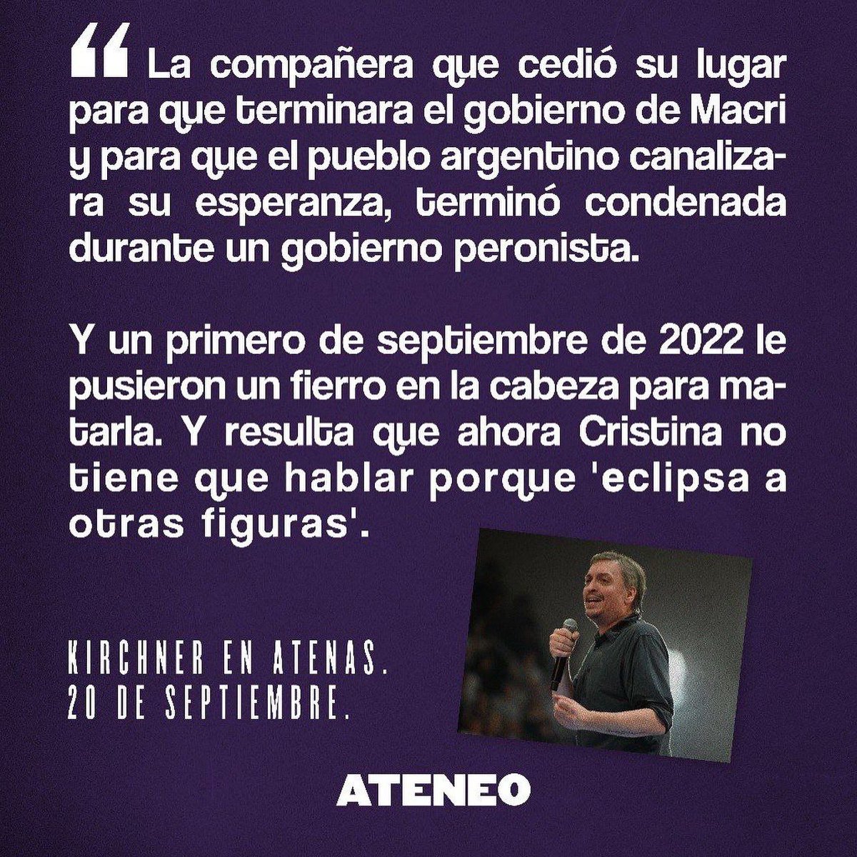 AteneoLP's tweet photo. Debate sí, boludeces no.

#KirchnerEnAtenas https://t.co/YrSOKI1HQR
