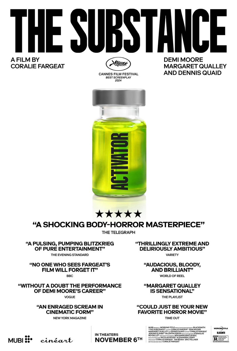 Already seen #TheSubstance twice in theaters. <a href="/coraliefargeat/">Coralie Fargeat</a> has made one of the best body-horror films of all time. It’s freakishly good. See it on the biggest screen, with the wildest crowd, that you can!