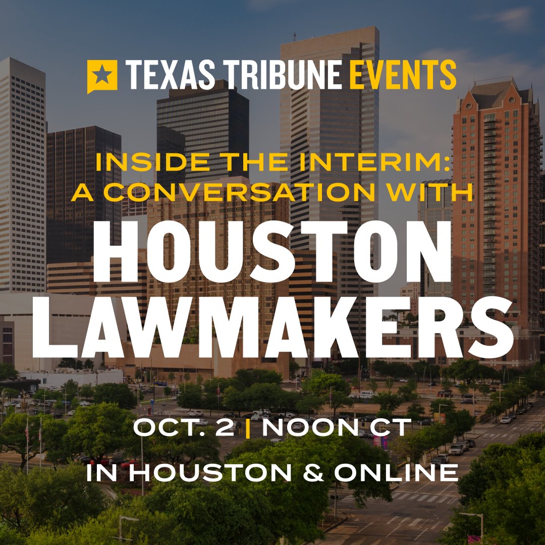 TexasTribune's tweet photo. How will the next Texas legislative session impact you? Join us in Houston or online Wednesday, Oct. 2, as we talk with Houston-area lawmakers about their priorities and how the legislature’s work will shape the state’s future. RSVP: https://t.co/RJVNAaAjsU #TTEvent https://t.co/J5ma26Agsk