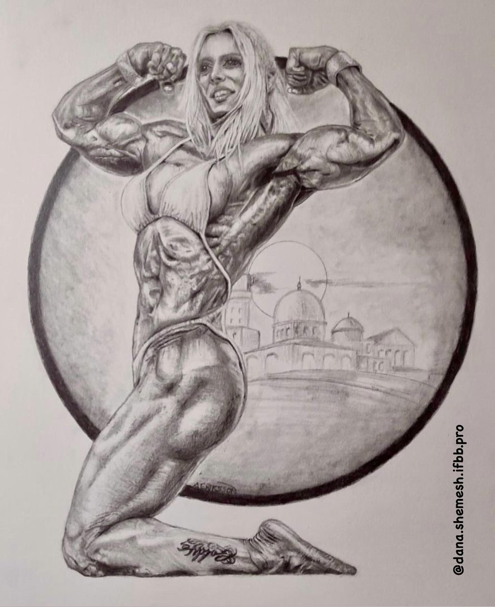 #flexfriday💪 Drawing By: @al_eriksson.artist Thank you for the beautiful drawing! And Jerusalem in my background the holy city, my home town and the capital of Israel 🙌🇮🇱 God bless 

The photo was taken at The Olympia Masters 2023 🏆
