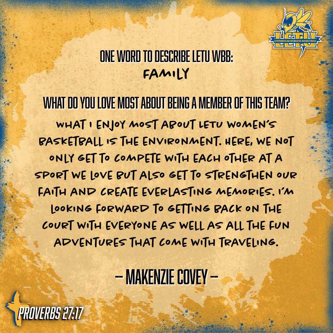 2024-2025 Roster Round-Up: Makenzie Covey! 

Covey’s determination is evident in everything she does. She thrives in the family atmosphere of this team, bringing her drive &amp; focus to every practice &amp; game. We’re excited to see her lead with purpose this season! #LeTourneauBuilt