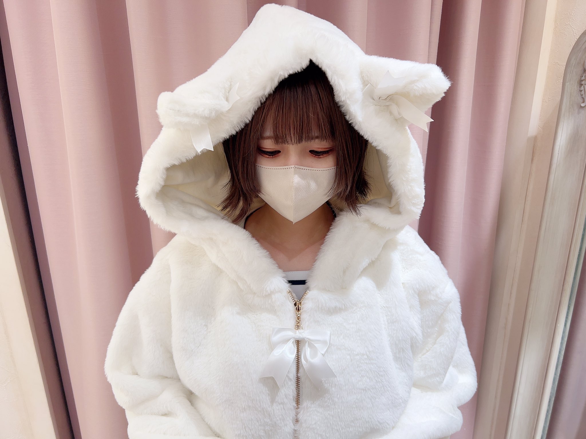 Amavel ハートポケットねこみみファーアウター