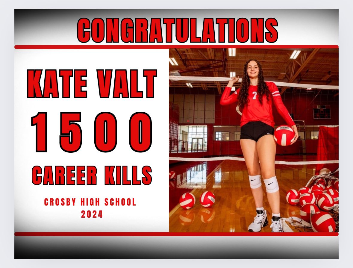 Congrats <a href="/KateValt/">kate valt</a> Keep Killing it!! <a href="/CrosbyISD/">Crosby ISD</a> <a href="/CrosbyHigh/">Crosby High School</a> #1500VBKillClub