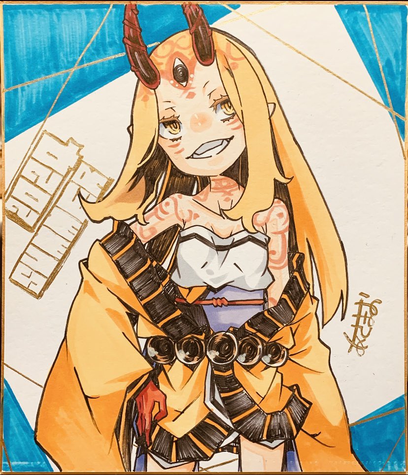 茨木童子(Fate) 「【色紙】茨木童子 | あさぎり まお #booth_pm 【色紙】酒呑童子 | 」|あさぎりまお＠お仕事募集中☆ミのイラスト