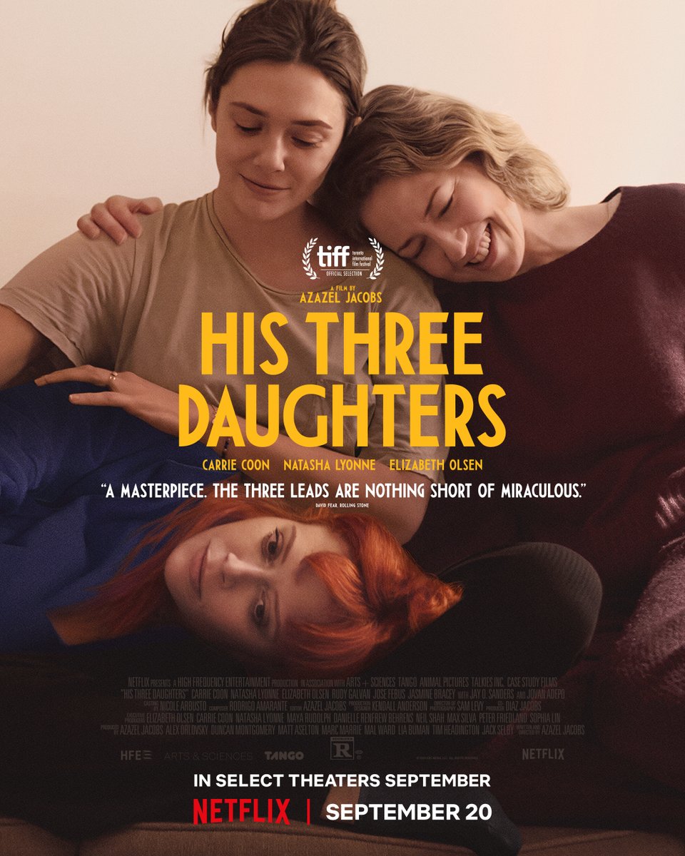 saichndra's tweet photo. His Three Daughters is a great heartfelt drama by director #AzazelJacobs, that’s both emotional and moving, with just the right touch of humor sprinkled throughout.
I'm struck by how this movie is narrated. It explores a subject so close to reality—different mindsets within a family—who are destined to be connected despite their differences, amidst the tragedy that unfolds in this film.
#ElizabethOslen, @carriecoon and @nlyonne absolutely nailed their performances as sisters. I can’t overlook the powerful monologues delivered by each of them—especially Carrie Coon's—which are simply amazing or how they interact or yell at each other. They truly deserve applause for pulling us into the film with their authentic portrayals of characters who, despite their differing mindsets, share an unbreakable bond. This dynamic is beautifully showcased by the end of the film.
The film features a good cinematography and a realistic sound design that perfectly syncs with its themes and environment.
Overall, I feel this film caters to a smaller segment of audiences due to its genre or narrative, but it’s definitely worth a watch for those looking to experience something meaningful.
I rate this film a solid 5/5. #HisThreeDaughters is currently streaming on @netflix.
#CarrieCoon #NatashaLyonne #Netflix #HisThreeDaughtersonNetflix
