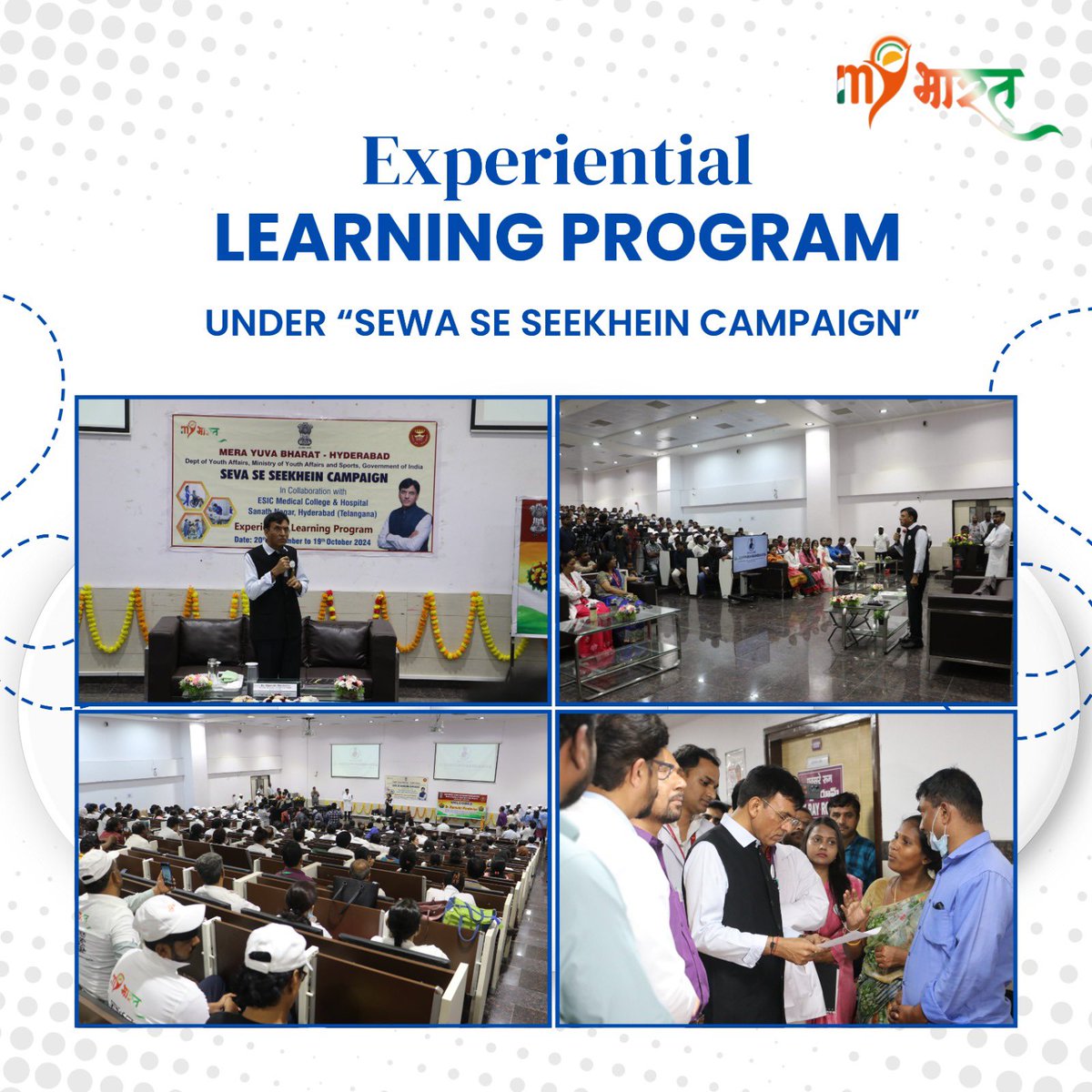 NYKS India (@nyksindia) on Twitter photo Hon'ble Union Minister of Youth Affairs & Sports Dr. <a href="/mansukhmandviya/">Dr Mansukh Mandaviya</a> inaugurated and oriented MY Bharat volunteers about Experiential Learning Program under 'Seva Se Seekhein' Campaign at ESIC Hospital, Sant Nagar, Hyderabad.
<a href="/khadseraksha/">Raksha Khadse</a> <a href="/NITKM2021/">Nitesh Kumar Mishra</a> <a href="/mybharatgov/">Mera Yuva Bharat - MY Bharat</a> <a href="/YASMinistry/">YAS Ministry</a> Hon'ble Union Minister of Youth Affairs & Sports Dr. <a href="/mansukhmandviya/">Dr Mansukh Mandaviya</a> inaugurated and oriented MY Bharat volunteers about Experiential Learning Program under 'Seva Se Seekhein' Campaign at ESIC Hospital, Sant Nagar, Hyderabad.
<a href="/khadseraksha/">Raksha Khadse</a> <a href="/NITKM2021/">Nitesh Kumar Mishra</a> <a href="/mybharatgov/">Mera Yuva Bharat - MY Bharat</a> <a href="/YASMinistry/">YAS Ministry</a>