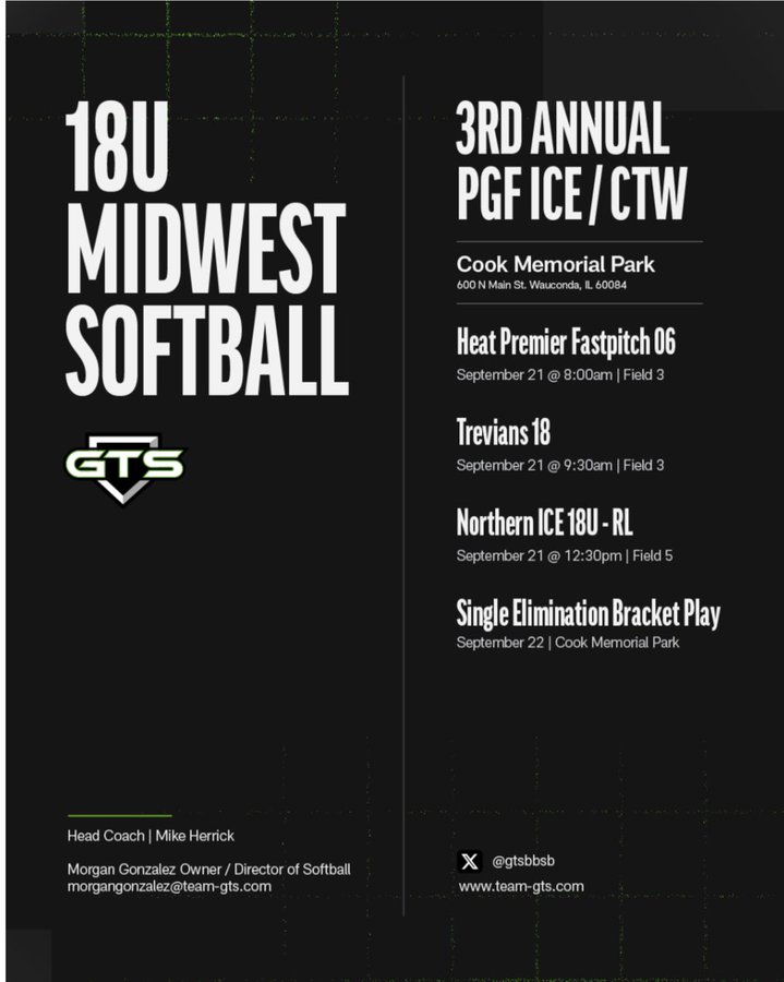 Early start tomorrow with <a href="/GTSHerrick/">GTS 18u Midwest Herrick</a> at 3rd Annual PGF ICE/CTW