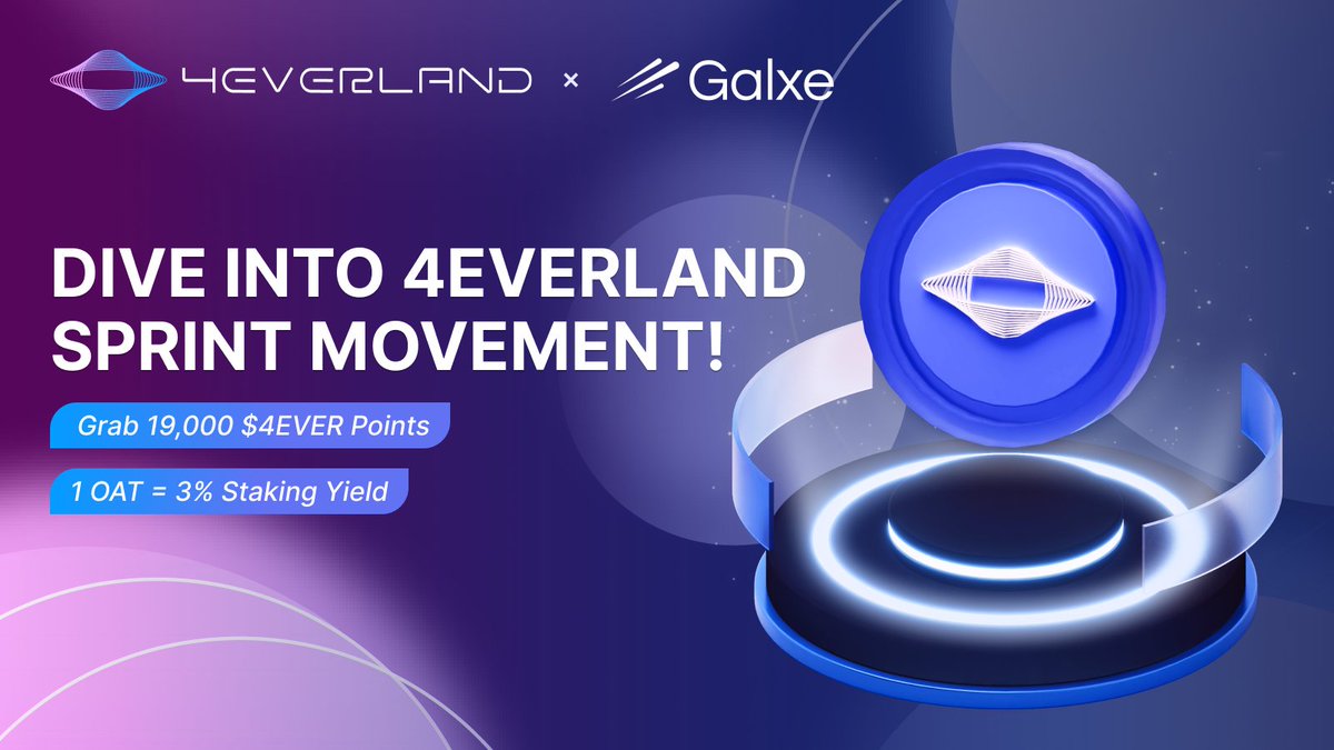 4everland_org's tweet photo. 🏄🏻‍♂️ Dive into the 4EVERLAND Sprint Movement available on @GalxeQuest!
https://t.co/oGmNPUCsyM

Connect with a vibrant community, discover innovative features, enhance your on-chain contributions, and unlock exclusive rewards this thrilling #Web3 experience.

💰 Grab 19,000 $4EVER Points
💎 1 #GalxeOAT = 3% Staking Yield

Your sprint starts now—seize the moment!
More info: https://t.co/NZ8OGjMokn

#4EVERLAND #Airdrops #TGE