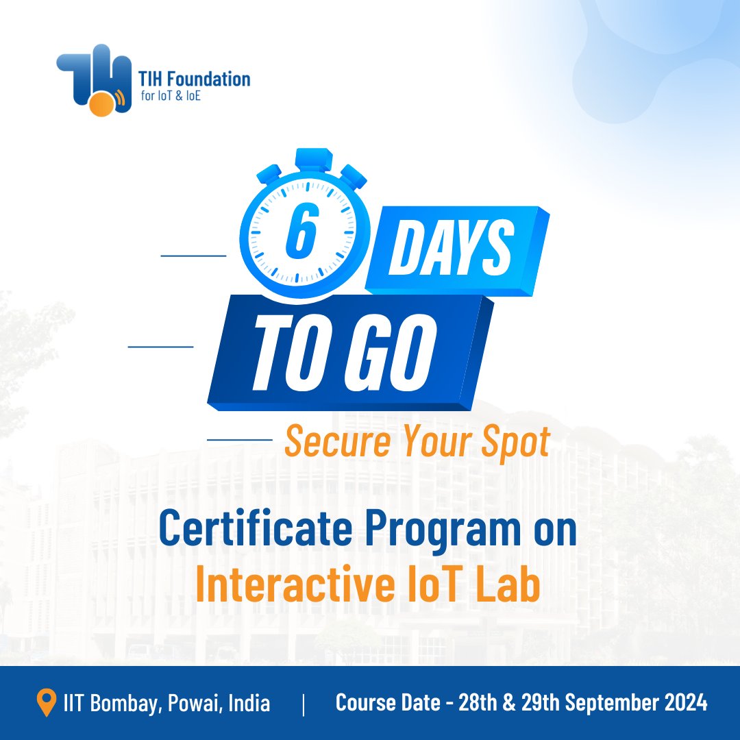 TIH_IITB's tweet image. 6 more days to go!

Build end-to-end IoT systems with the Certificate Program on Interactive IoT Lab.

Know More - tihiitb.org/programs/hr-sk…

#IoT #IoE #IoTCourse