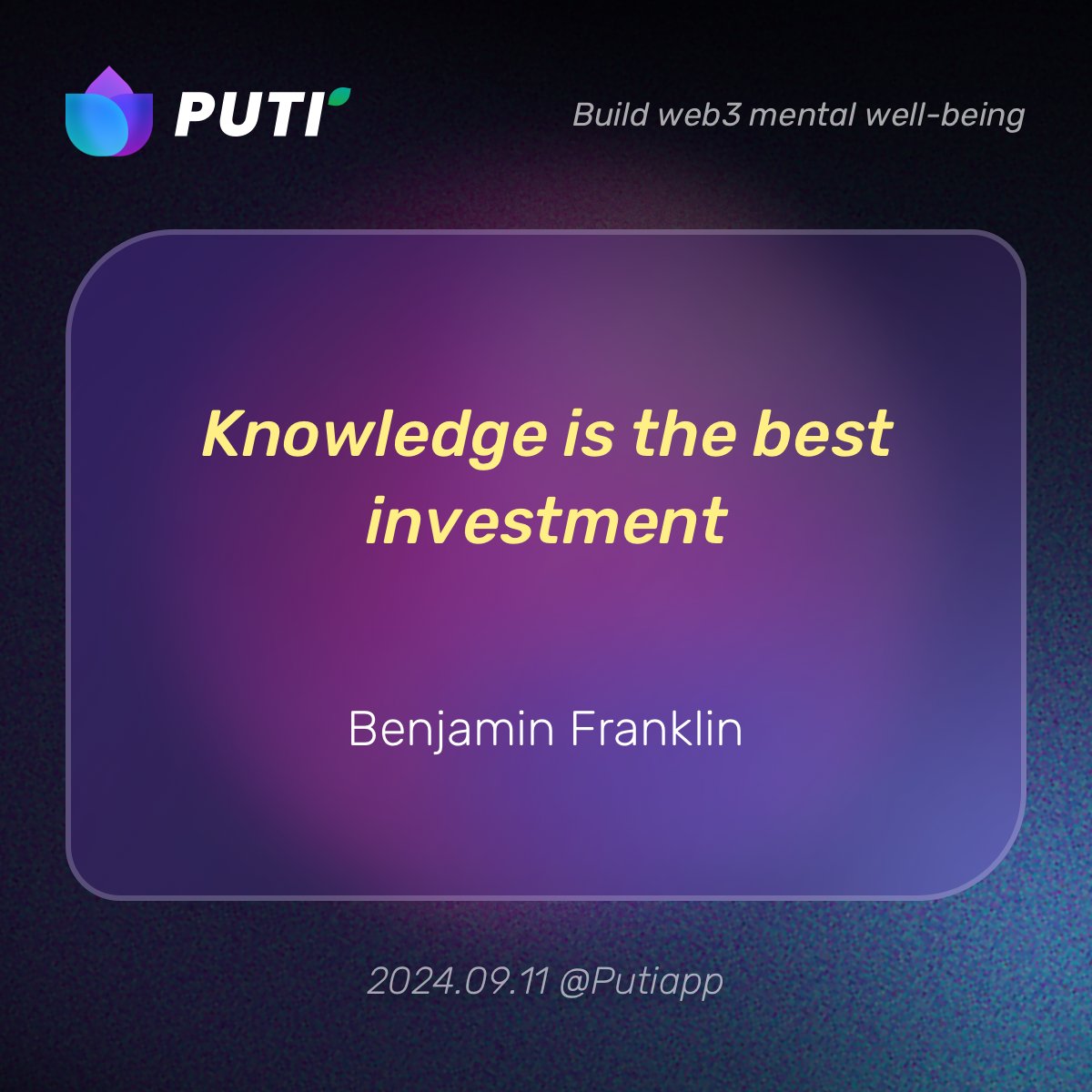 putiapp's tweet photo. GM🌼

Knowledge is the best investment.
by Benjamin Franklin

Grow wiser, grow richer

#PUTI #BASE https://t.co/skHS15ep43