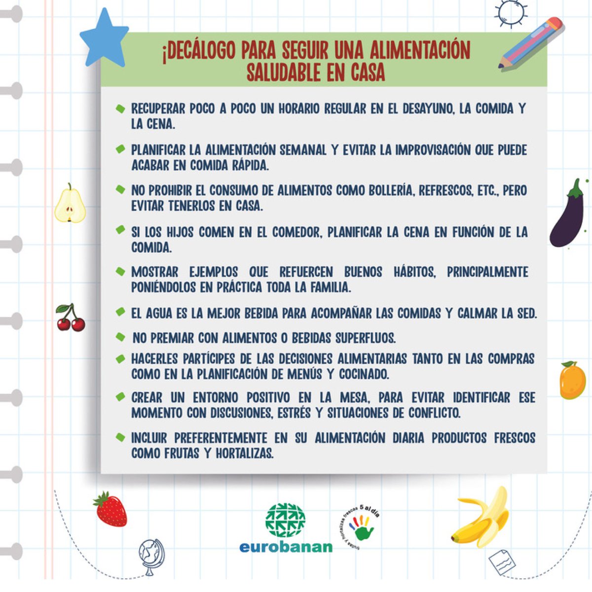 En Eurobanan y <a href="/5aldiaspain/">5 al día</a> te ayudamos con la  #vueltaALcole. Disfruta de los consejos que hemos preparado facilitartela y asegúrate de que llevan #fruta al #recreo ¿Sabías que incluir #frutas y #verduras en su alimentación les da energía para rendir al máximo en clase?