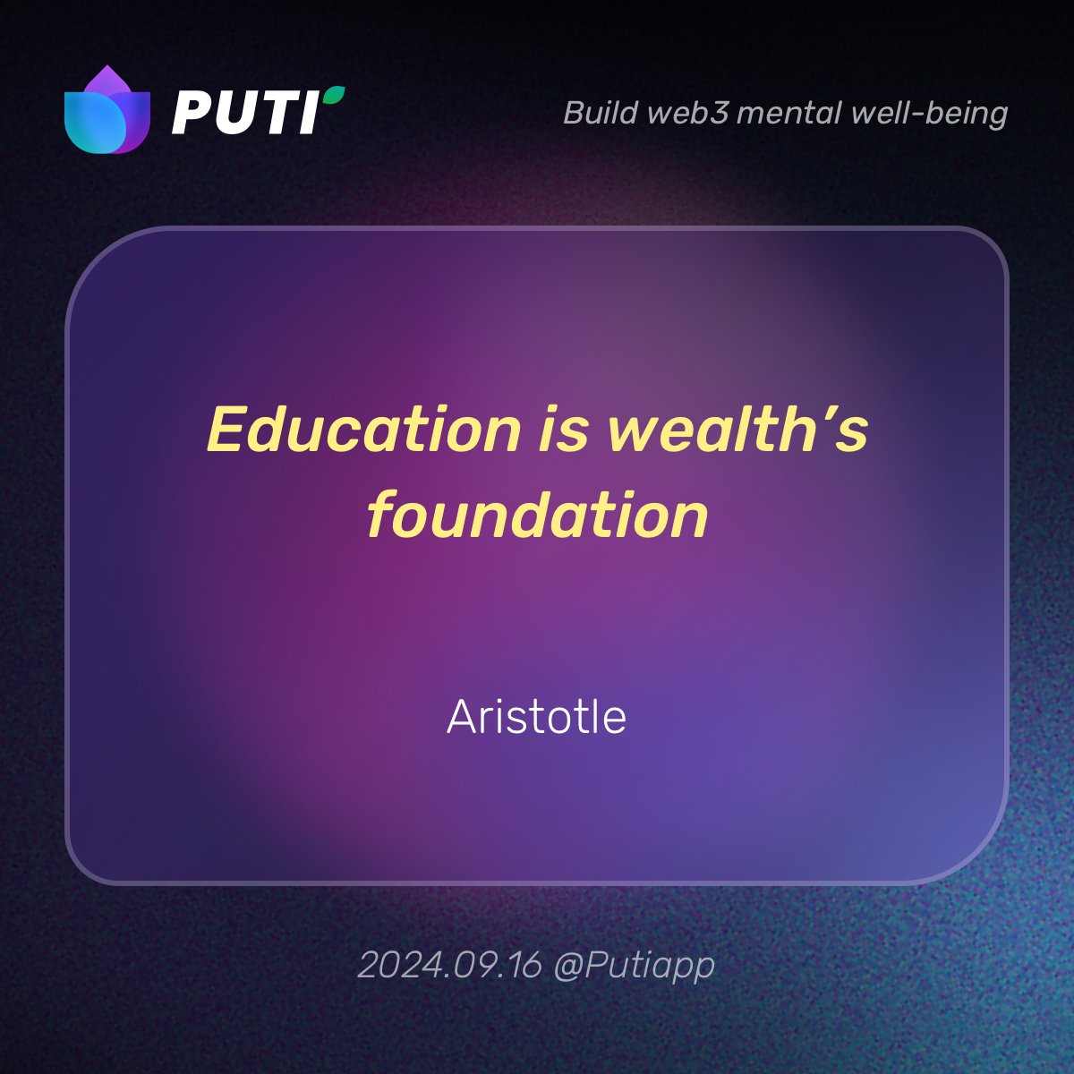 putiapp's tweet photo. GM🍂

Education is wealth’s foundation.
by Aristotle

Build knowledge, build fortune

#PUTI #BASE https://t.co/lV6ioNB6Uu