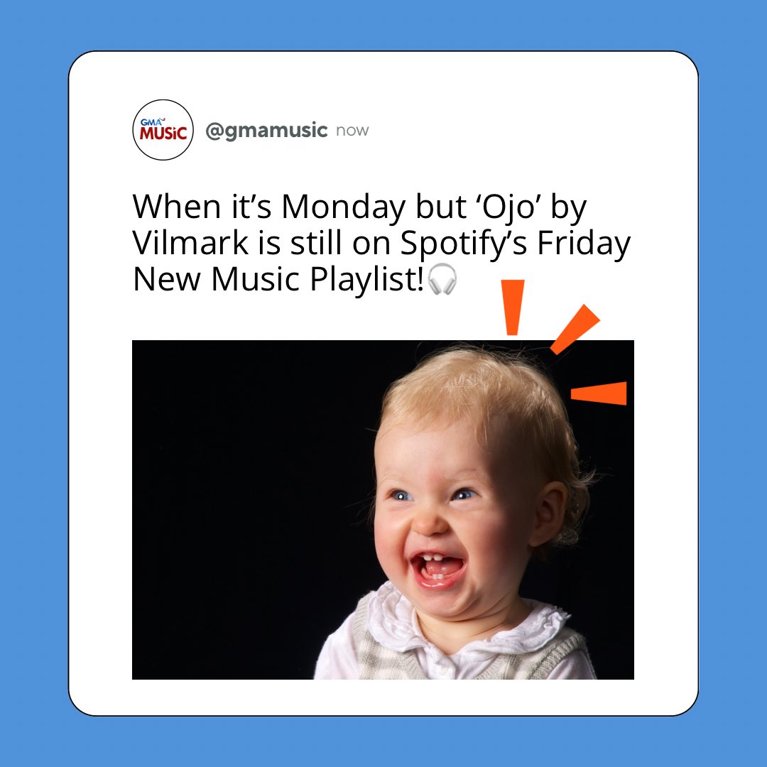 GMAMusic's tweet photo. Monday na pero Friday feels pa din ‘coz “O Jo” by Vilmark is still on Spotify’s New Music Friday Philippines!🔥 STREAM MO NA YAN! 

#MemeMondays #Spotify #Vilmark #OJoByVilmark #GMAMusic https://t.co/c9NkfDpEoG https://t.co/5KWpNW7215