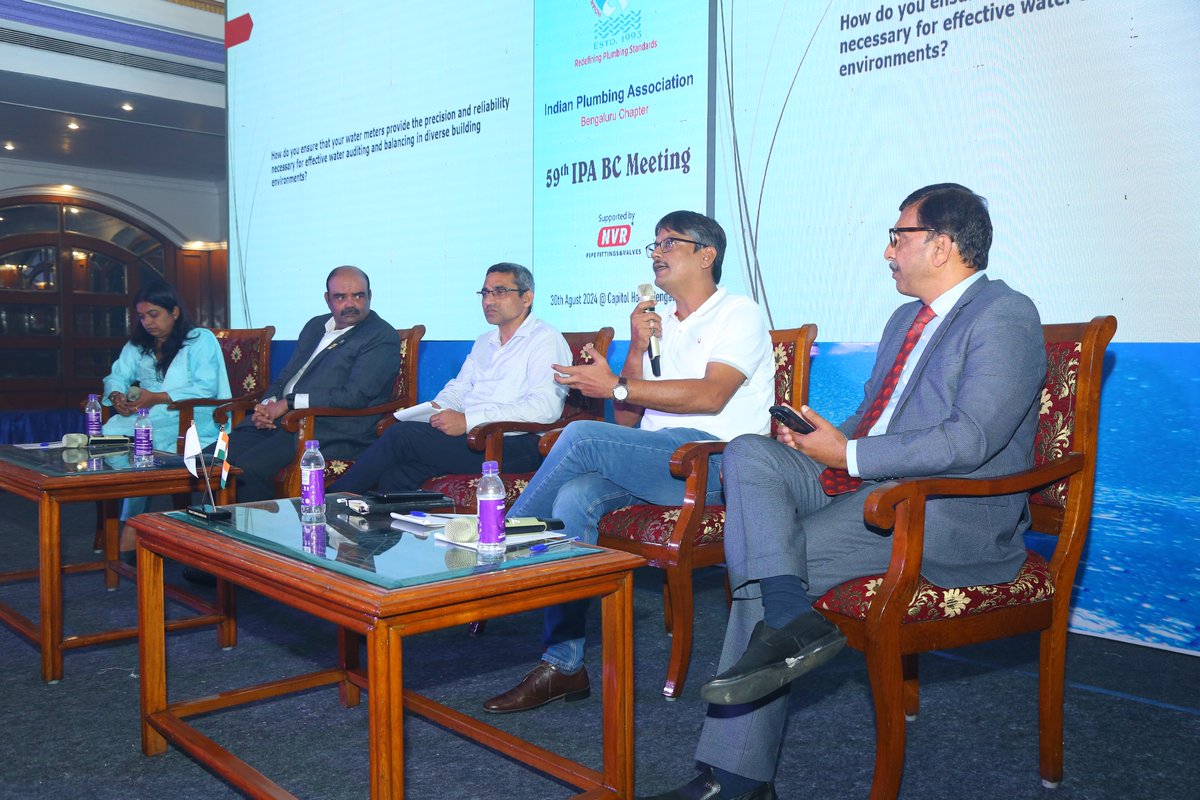 jitenderthirwan's tweet photo. It was a pleasure being part of the insightful panel discussion hosted by the Indian Plumbing Association Bengaluru Chapter, on the 'Role of Metering in Water Audit, Water Balancing, and Water Saving.' 

Engaging with leaders like Ms. Manjula Thavarekere, Managing Director at Adithi MEP Consultants Private Limited Mr. B.O Prasanna Kumar, Managing Director at DesignTree Service Consultants Pvt Ltd  Mr.Prasanna Venkatesh G, Executive Vice President Plumbing, Fire & Environment, Sobha Ltd. and Mr. Kamesh Rastogi from Bangalore Apartments' Federation (BAF), we explored how metering is key to driving efficiency, accuracy, and water sustainability.

We tackled challenges such as metering accuracy, water audits, and how smart metering plays a pivotal role in water conservation. 

A fantastic exchange of ideas with industry experts! 💧

#WaterManagement #SmartMetering #Sustainability #WaterConservation #Collaboration #IPA

@smarterhomes02