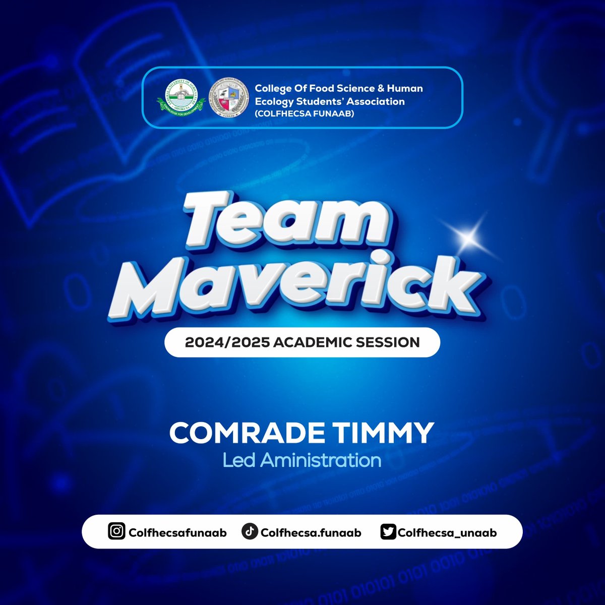 colfhecsafunaab's tweet photo. Good day Colfhecsites!

It is a new season in colfhecsa, this is an official announcement from myself and my team that we have have taken over the reins from Team Innovibes. 

Welcome to TEAM MAVERICK (2024/2025 Academic Year) 
led by Comrade TIMMY.
 
Regards!

PRO: @vicali16 https://t.co/WdexUVpk6C