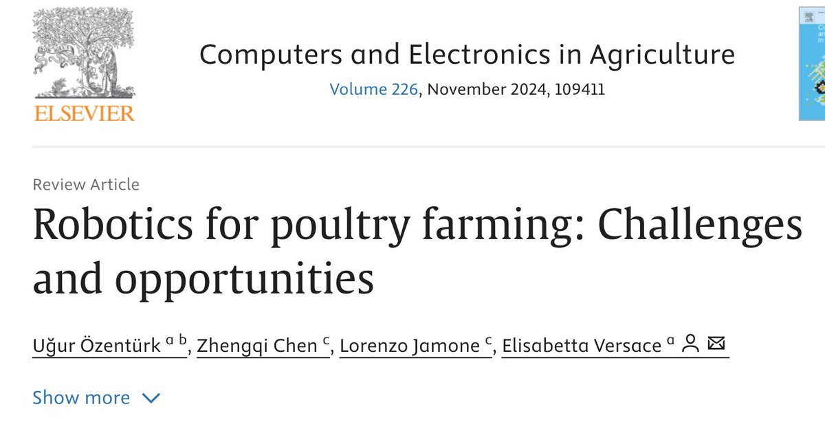 PreparedLab's tweet image. in our new work "Robotics for poultry farming: Challenges and opportunities" sciencedirect.com/science/articl… we review the state of the art and ideas for the future development of #robotics for #poultry #farming @QM_SBBS
@ARQ_QMUL #Ozenturk #Chen #Jamone #Versace
