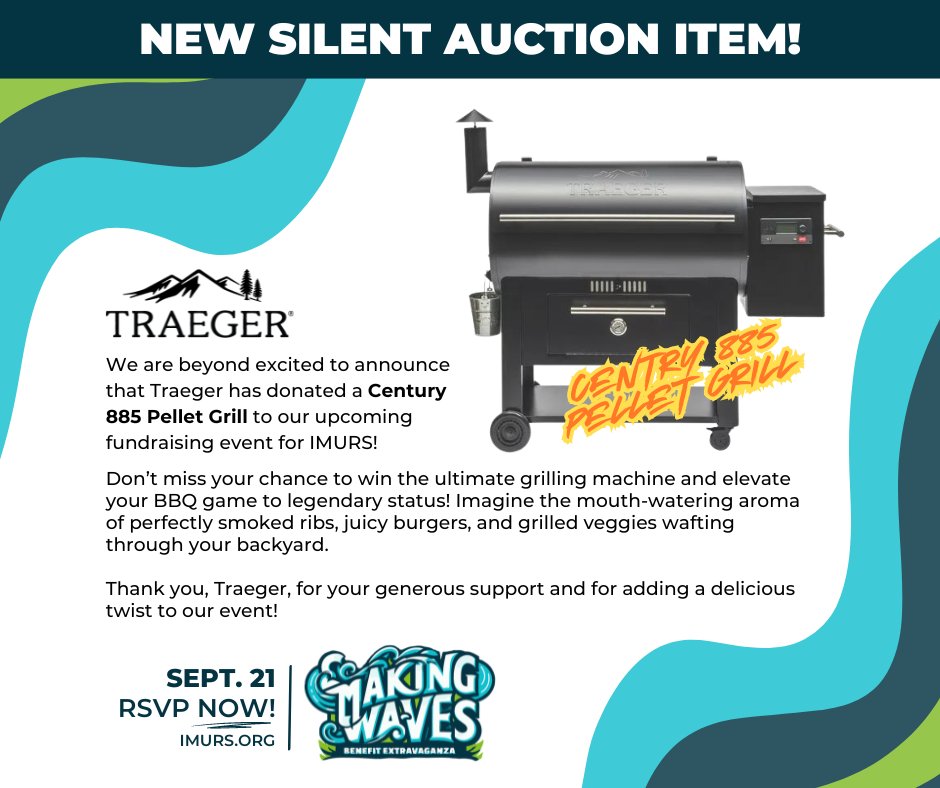 IMURS_SCUBA's tweet photo. We are beyond excited to announce that @TraegerGrills has donated a #Century885 Pellet Grill to our upcoming fundraising event #MakingWaves!
Join us this September 21st! RSVP at the link in our bio!
Thanks Traeger, for your generous support and this delicious twist to our event! https://t.co/5RMh18mM6k
