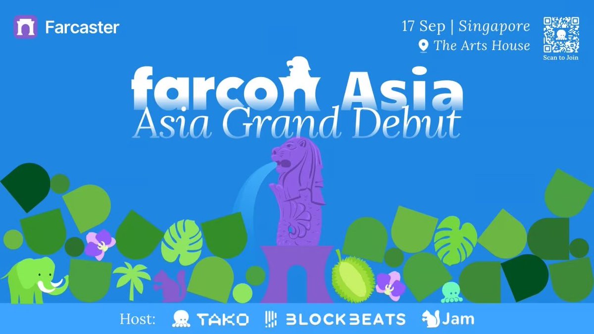 🏛️ #FarCon Asia 2024 is taking place on Sep 17 at the prestigious Arts House in Singapore during #TOKEN2049, with welcome drinks on Sep 16.

FarCon Asia 2024 marks the first major <a href="/farcaster_xyz/">Farcaster</a> event outside the US. This event aims to foster meaningful connections, exchange