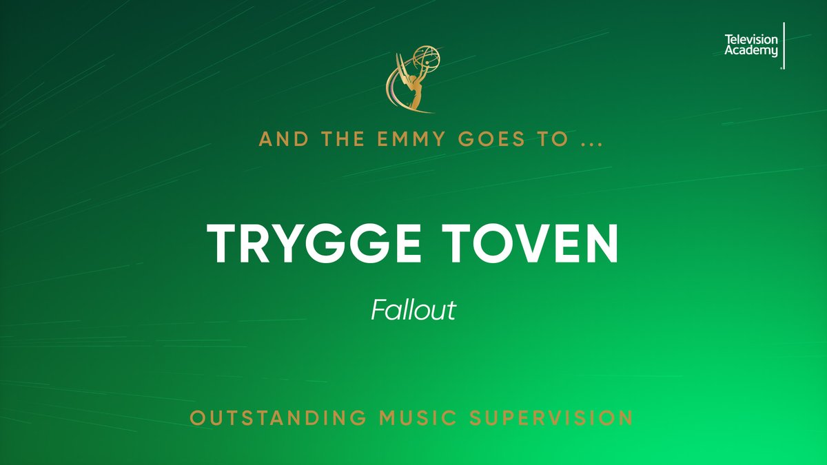 Round of applause for @TryggeToven who just won the #Emmy for Outstanding Music Supervision for <a href="/falloutonprime/">FALLOUT⚡️</a> (@primevideo)! 🎶💛 #76thEmmys #Emmys #TelevisionAcademy