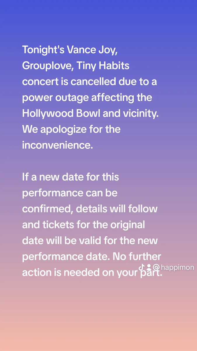 helloM0ni's tweet photo. Vance Joy concert was canceled &amp; I  found out as I was walking into the venue.  Very bummed. @HollywoodBowl #vancejoy #LA https://t.co/Xp1f00nHx9