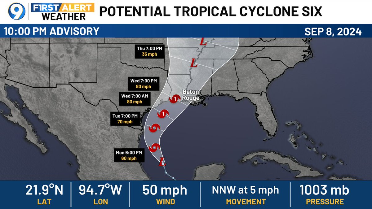 sydneygold_wx's tweet photo. Here's the latest advisory for the new system we're tracking in the Gulf. More at https://t.co/spqHU2Oh3m https://t.co/GGCZR40RDu