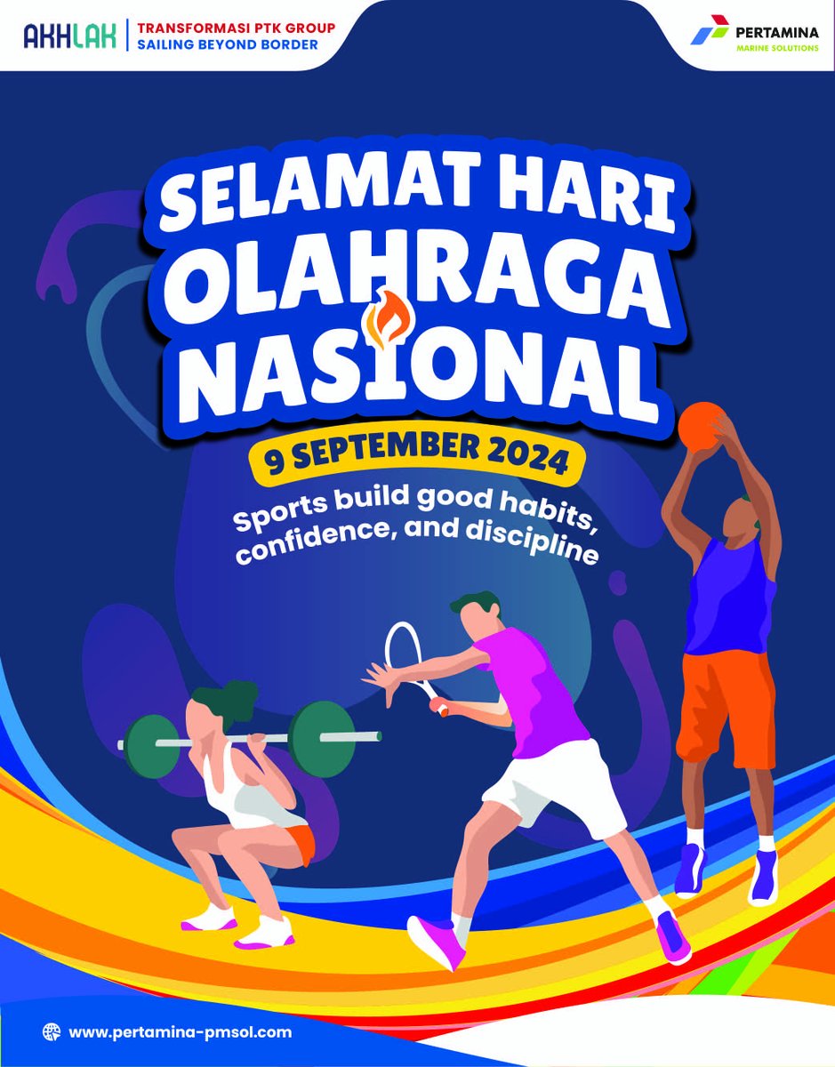 PMSol_Pertamina's tweet photo. Sports build good habits, confidence, and discipline.
Selamat Hari Olahraga Nasional 2024!
#HaOrnas2024
#PertaminaMarineSolutions #ToBeYourMarineSolutions #EnergizingTheOcean #SHIML #PTKGroup #PMSolmate #BerSEAnergiuntuknegeri https://t.co/JKZKYQONyY