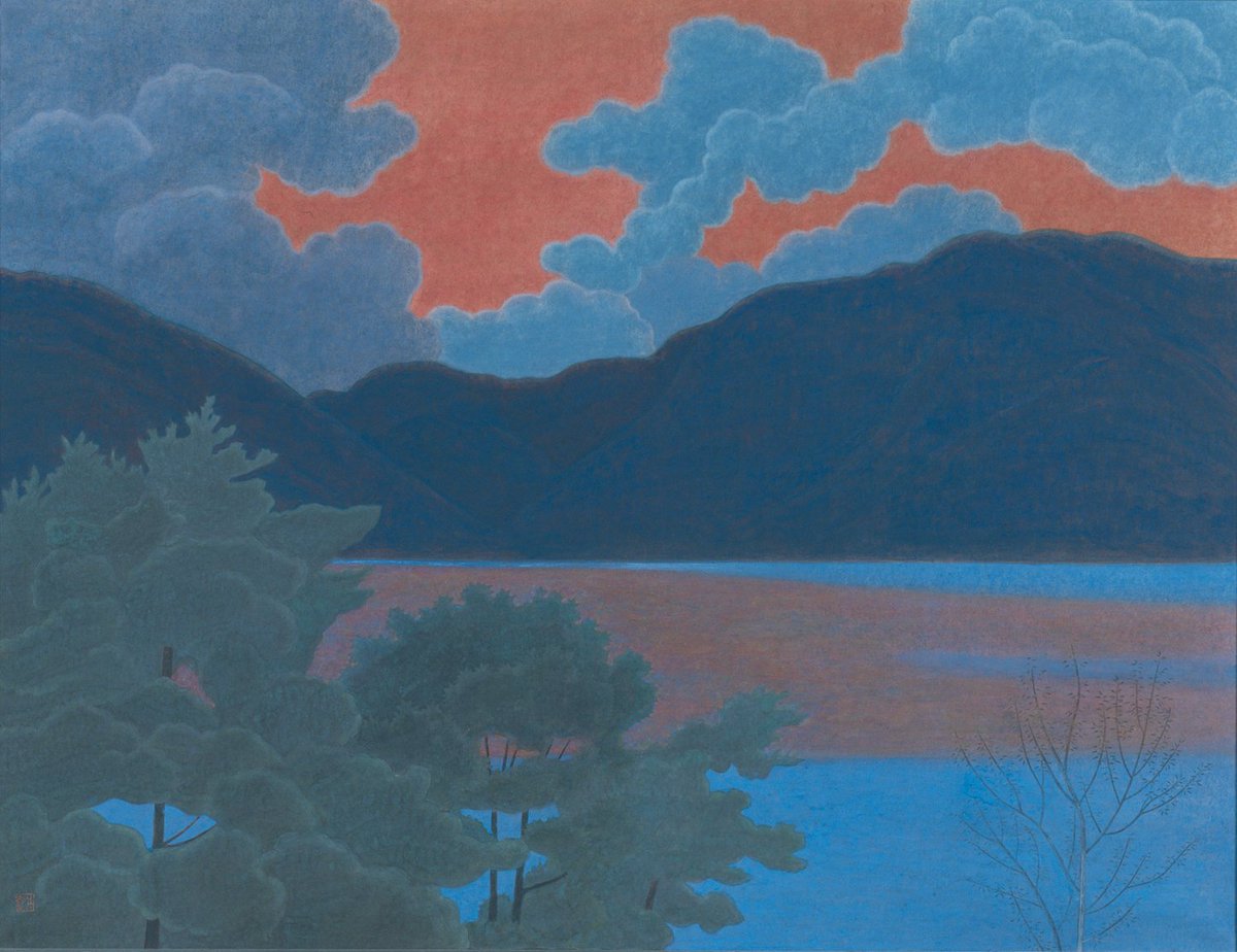 【模写】絵画　小野竹喬　日本画　山の詩情　風景画　雄大な山々と空　V174 特別展＜小野竹喬展＞を楽しむために⑤☝️】 小野竹喬の風景画の中に